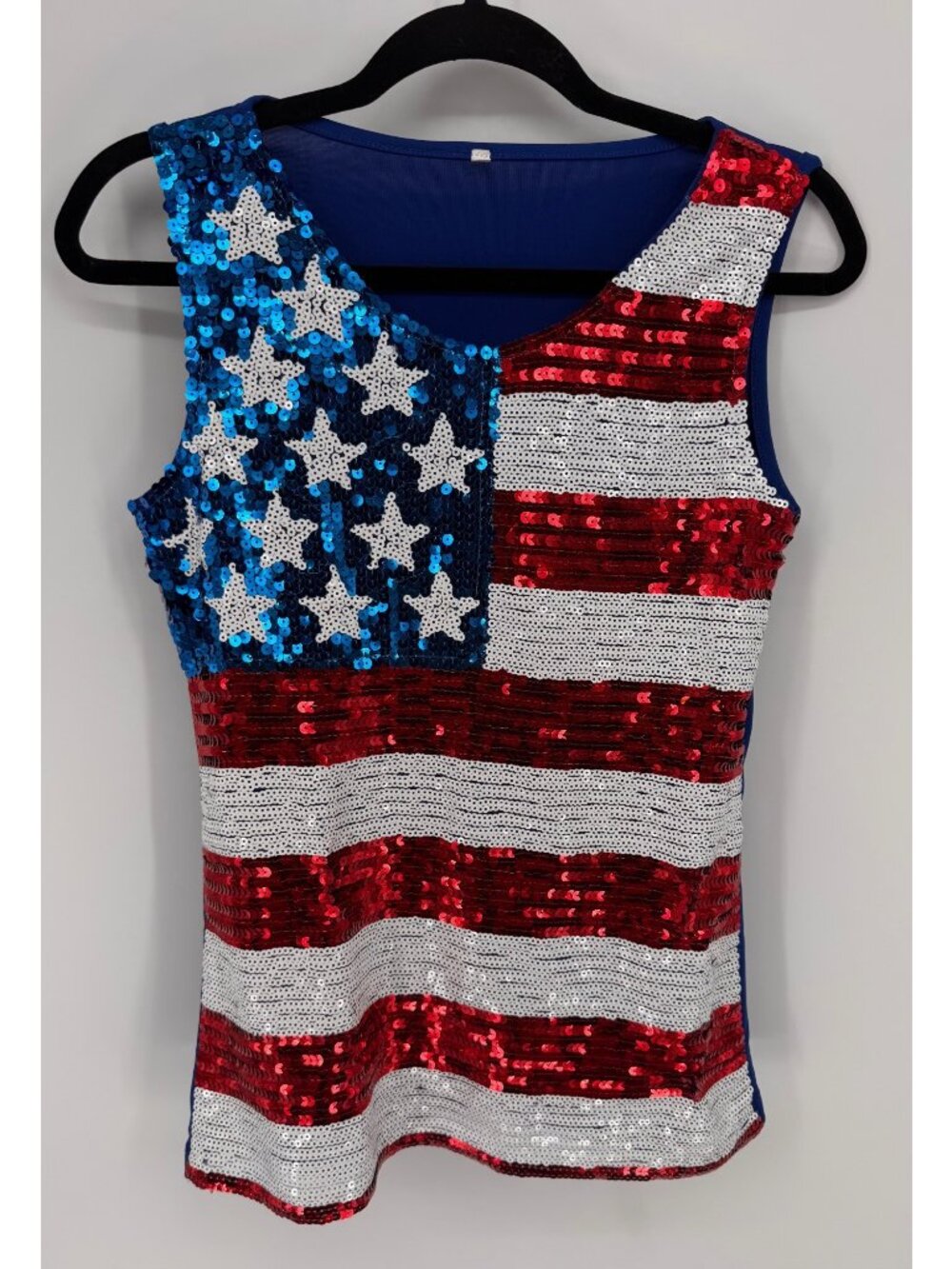 Sequined American Flag Patriotic Sleeveless Tank Top Layered Shirt - Womens M